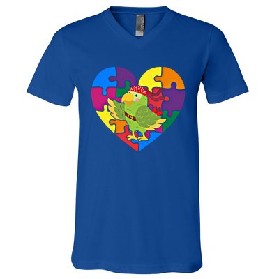 Autism Awareness Parrot Heart ValentineS Day Puzzle Piece Great Gift V-Neck T-Shirt