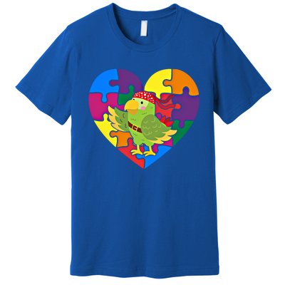 Autism Awareness Parrot Heart ValentineS Day Puzzle Piece Great Gift Premium T-Shirt