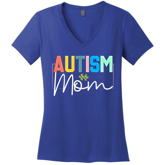 Autism Awareness Proud Autism Mom Cute Gift Women's V-Neck T-Shirt