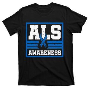 ALS Awareness Patient Support Blue Ribbon Recovery T-Shirt