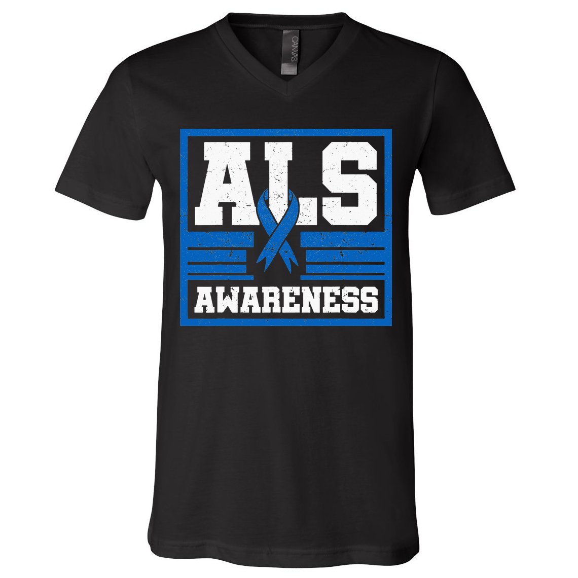 ALS Awareness Patient Support Blue Ribbon Recovery V-Neck T-Shirt