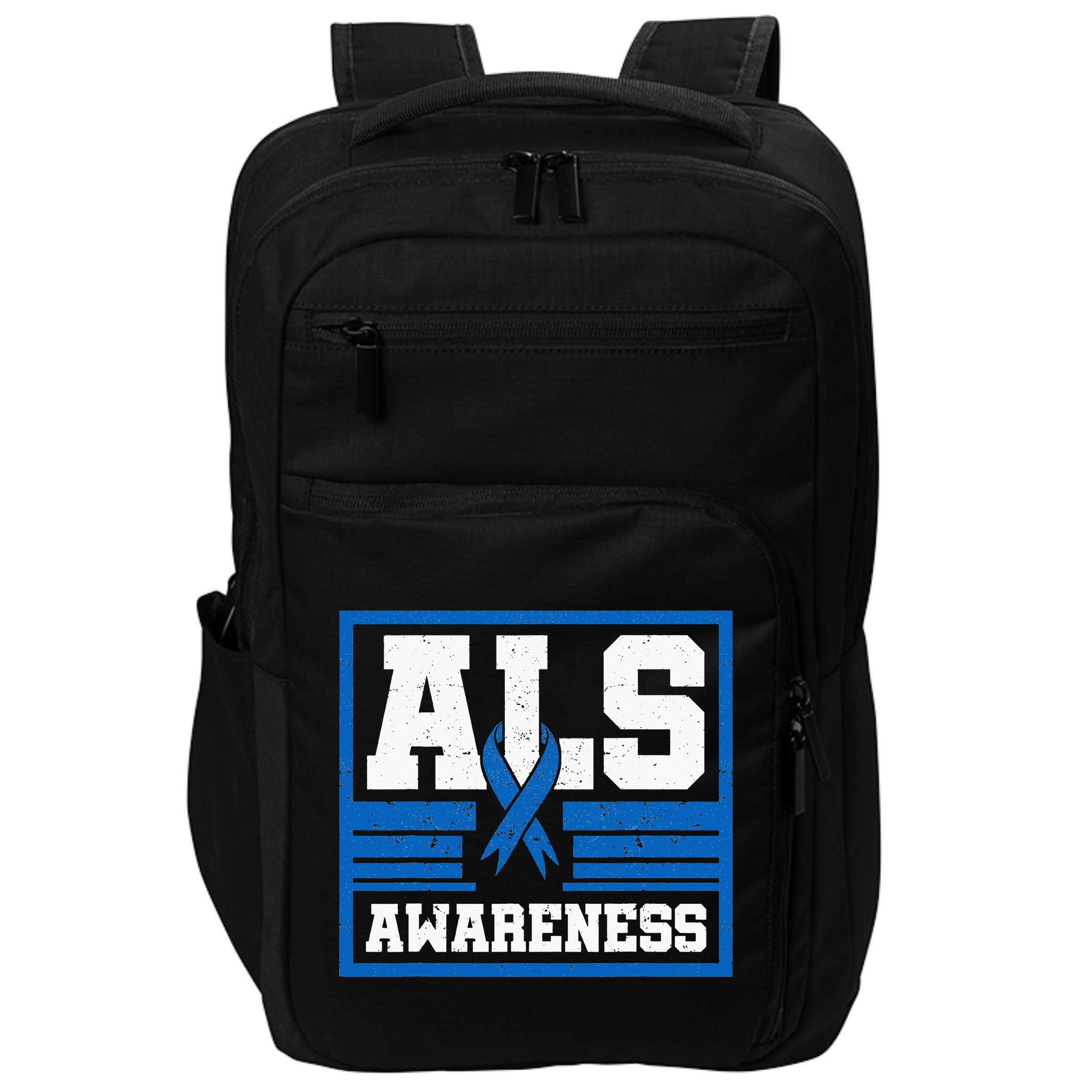 ALS Awareness Patient Support Blue Ribbon Recovery Impact Tech Backpack