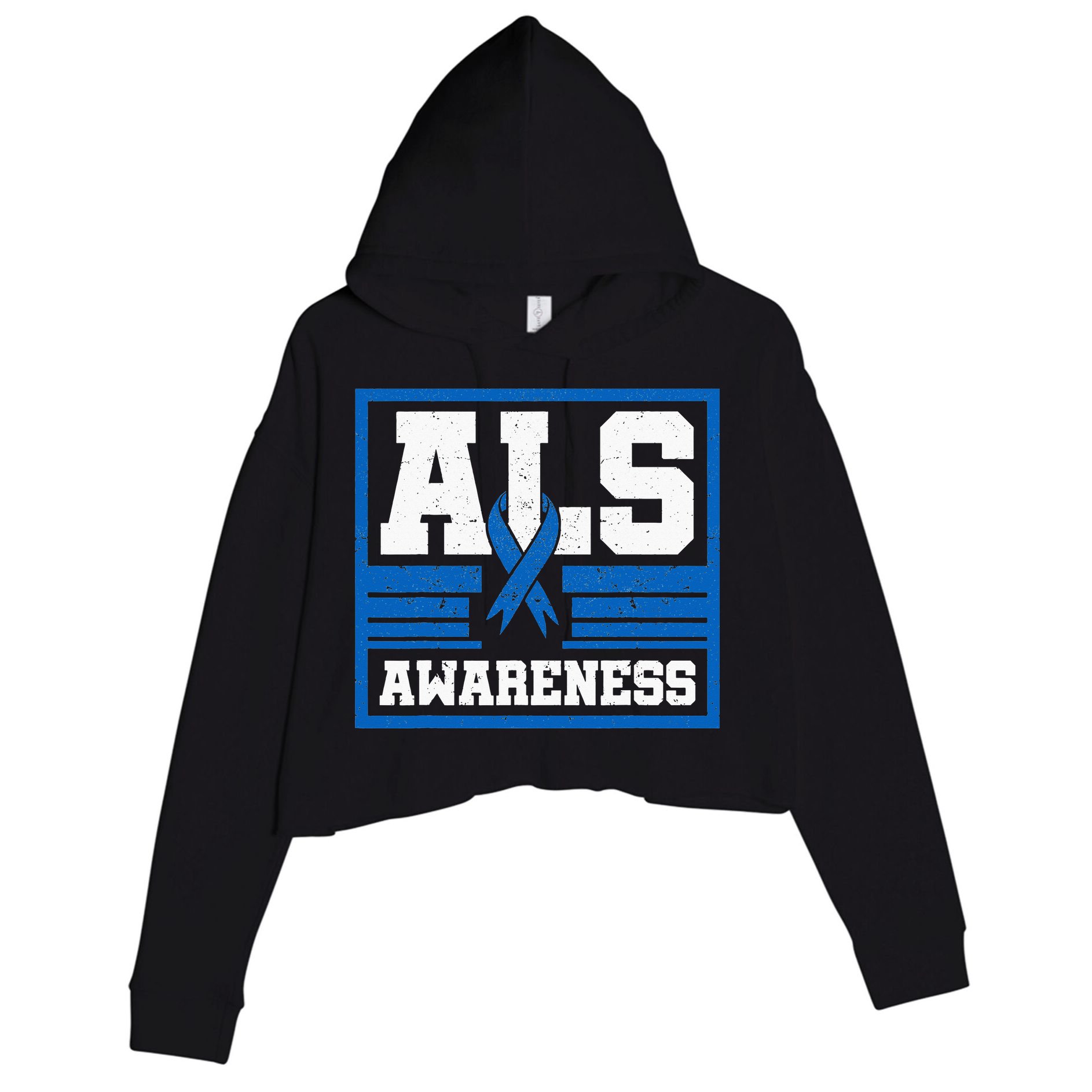 ALS Awareness Patient Support Blue Ribbon Recovery Crop Fleece Hoodie
