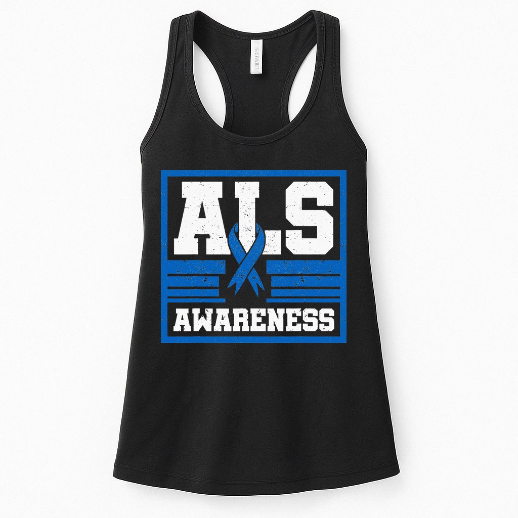ALS Awareness Patient Support Blue Ribbon Recovery Womens Tank Top