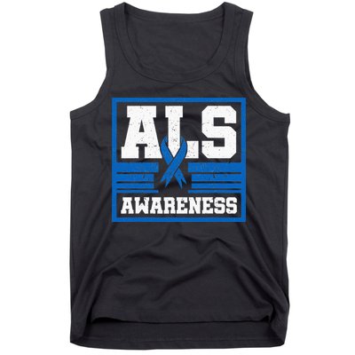 ALS Awareness Patient Support Blue Ribbon Recovery Tank Top