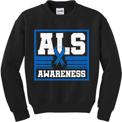 ALS Awareness Patient Support Blue Ribbon Recovery Kids Sweatshirt
