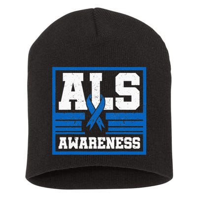 ALS Awareness Patient Support Blue Ribbon Recovery Short Acrylic Beanie