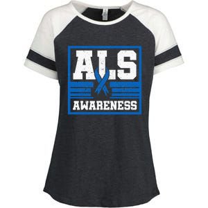 ALS Awareness Patient Support Blue Ribbon Recovery Enza Ladies Jersey Colorblock Tee