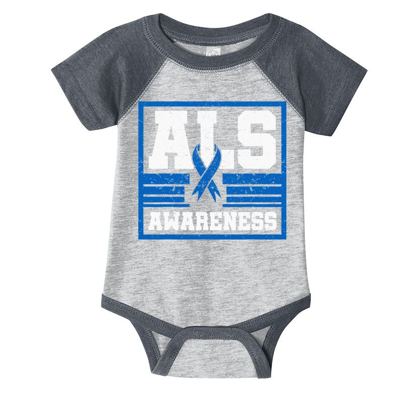 ALS Awareness Patient Support Blue Ribbon Recovery Infant Baby Jersey Bodysuit