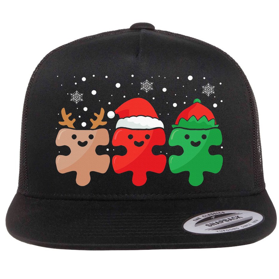 Autism Awareness Puzzle Christmas Autistic Xmas Pajama Flat Bill Trucker Hat