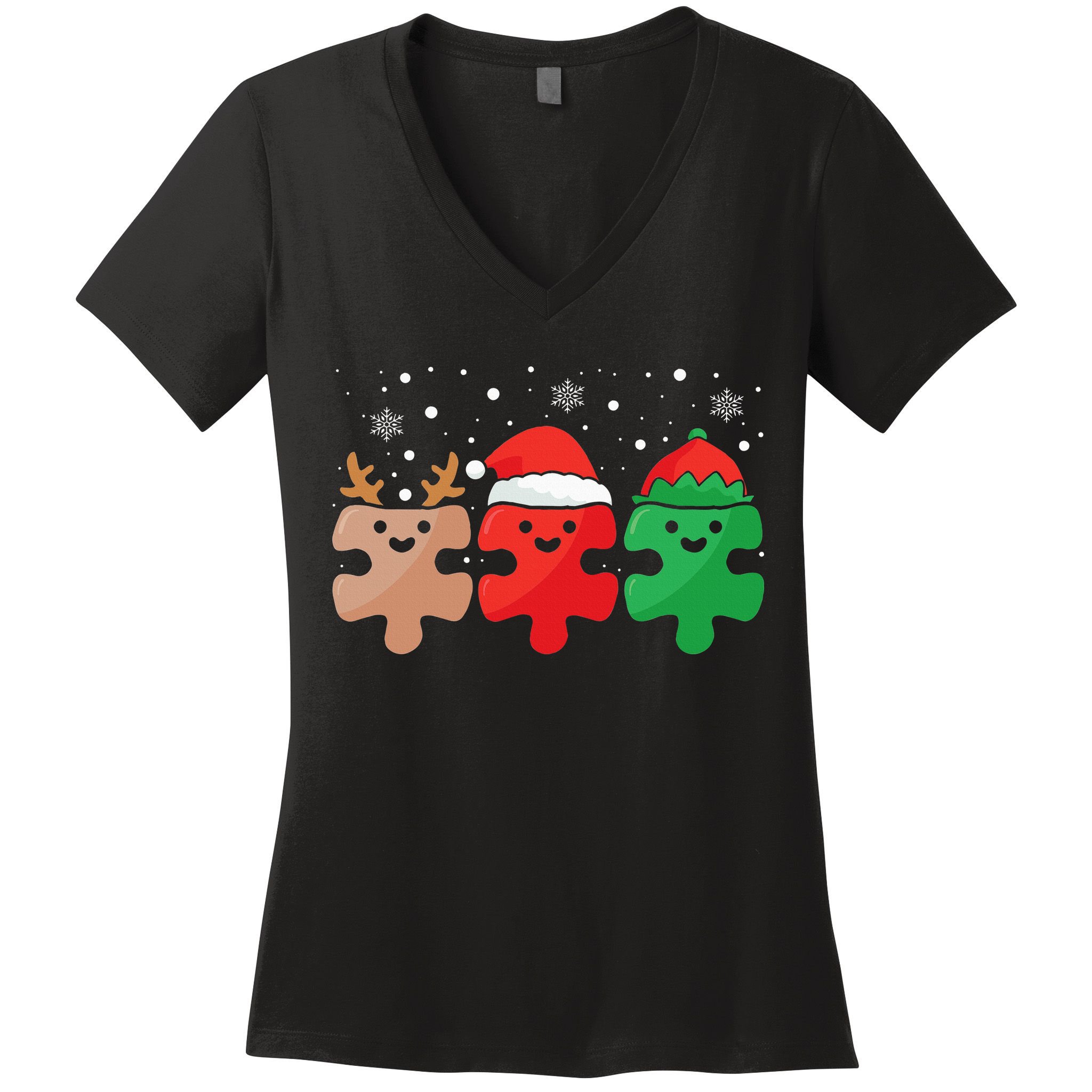 Autism Awareness Puzzle Christmas Autistic Xmas Pajama Women's V-Neck T-Shirt