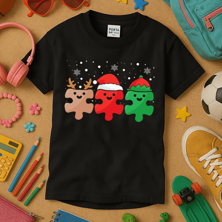 Autism Awareness Puzzle Christmas Autistic Xmas Pajama Kids T-Shirt