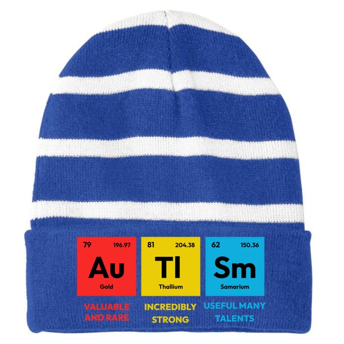 Autism Awareness Periodic Table Elet Asd Support Autistic Gift Striped Beanie with Solid Band