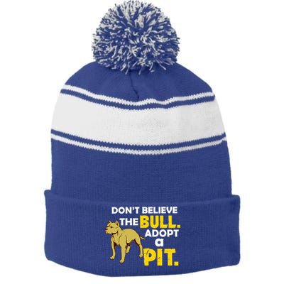 Adopt A Pit Pitbull Gift Pit Bull Terrier Gift Stripe Pom Pom Beanie