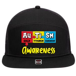 Autism Awareness Puzzle Chemical Elet Periodic Table Cool Gift 7 Panel Mesh Trucker Snapback Hat