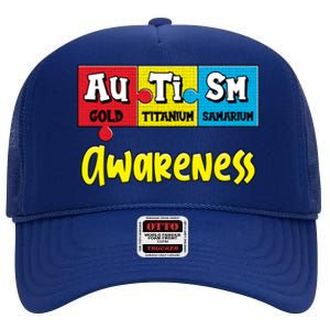 Autism Awareness Puzzle Chemical Elet Periodic Table Cool Gift High Crown Mesh Back Trucker Hat