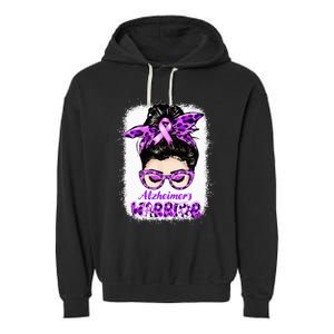 Alzheimers Awareness Purple Alzheimers Warrior Messy Bun Garment-Dyed Fleece Hoodie