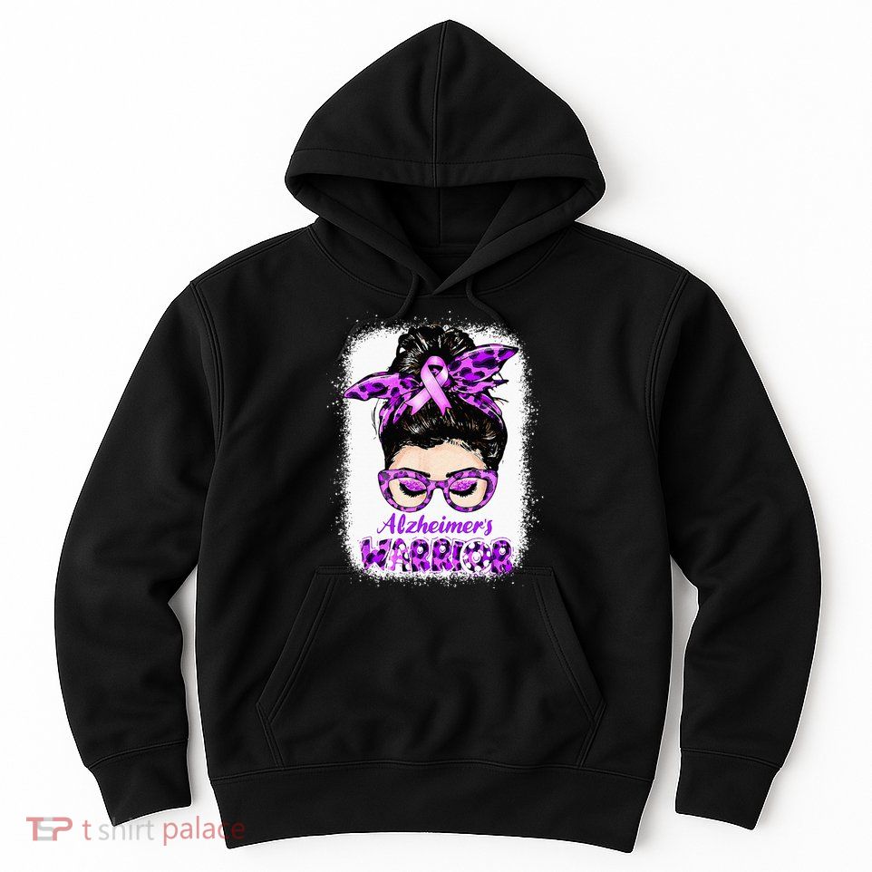 Alzheimers Awareness Purple Alzheimers Warrior Messy Bun Hoodie