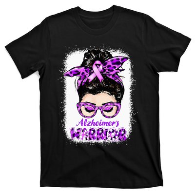 Alzheimers Awareness Purple Alzheimers Warrior Messy Bun T-Shirt