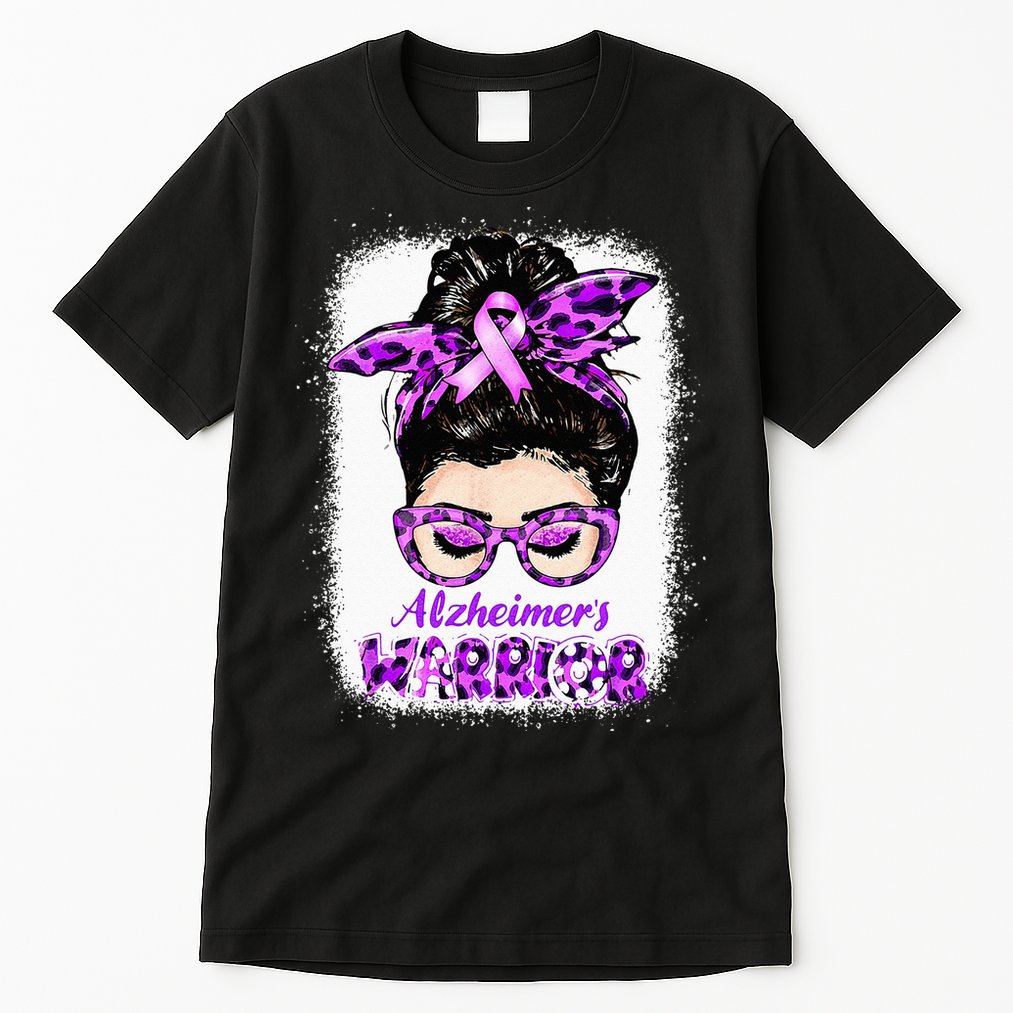 Alzheimers Awareness Purple Alzheimers Warrior Messy Bun Tall T-Shirt