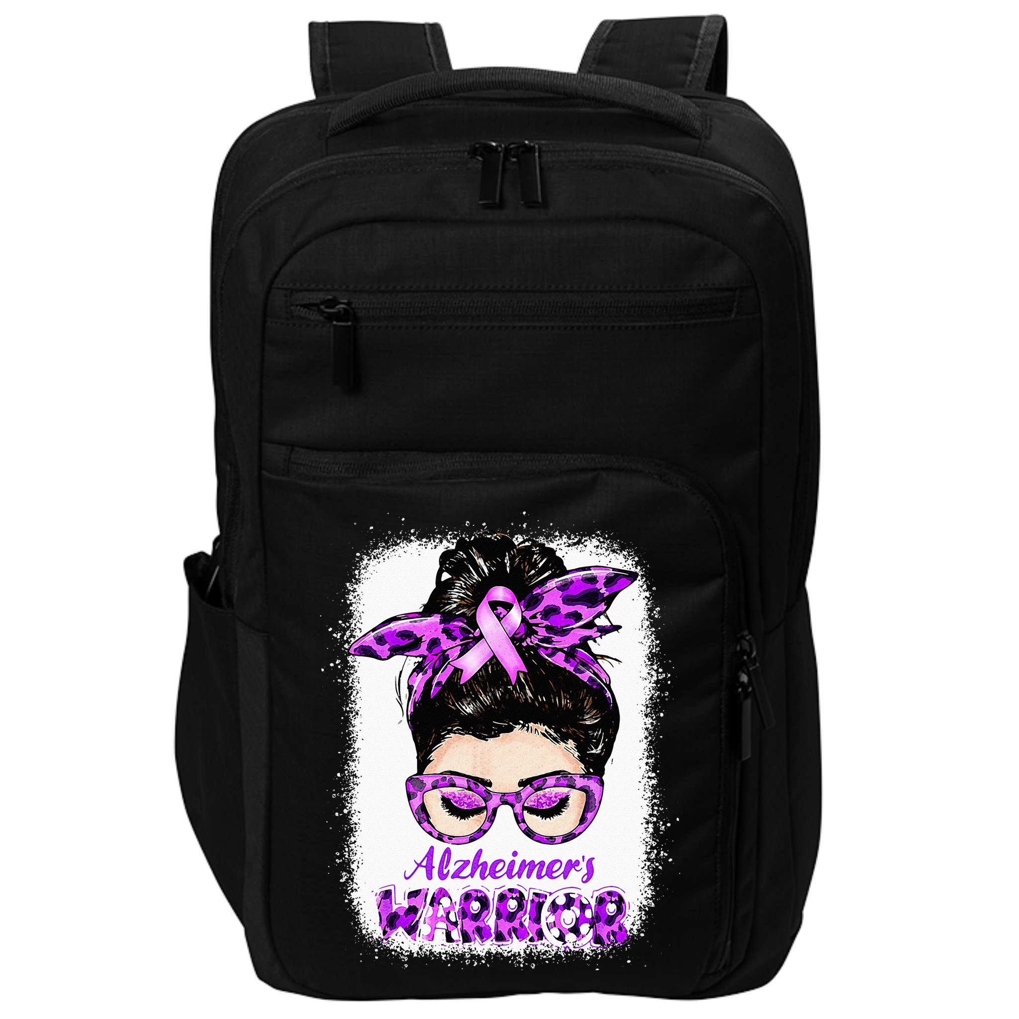 Alzheimers Awareness Purple Alzheimers Warrior Messy Bun Impact Tech Backpack