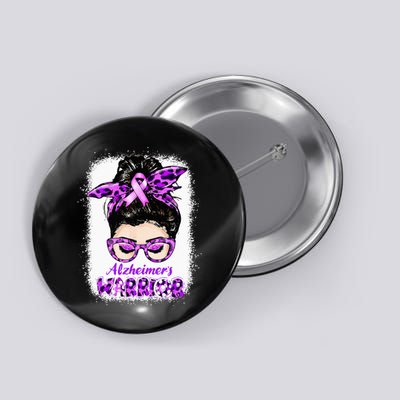 Alzheimers Awareness Purple Alzheimers Warrior Messy Bun Button