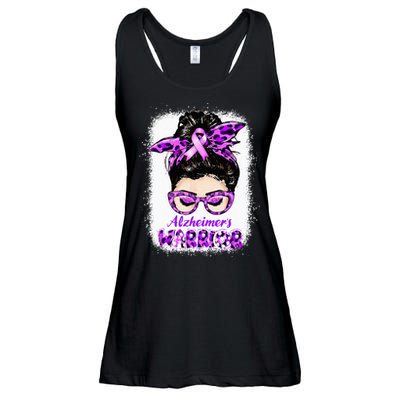 Alzheimers Awareness Purple Alzheimers Warrior Messy Bun Ladies Essential Flowy Tank
