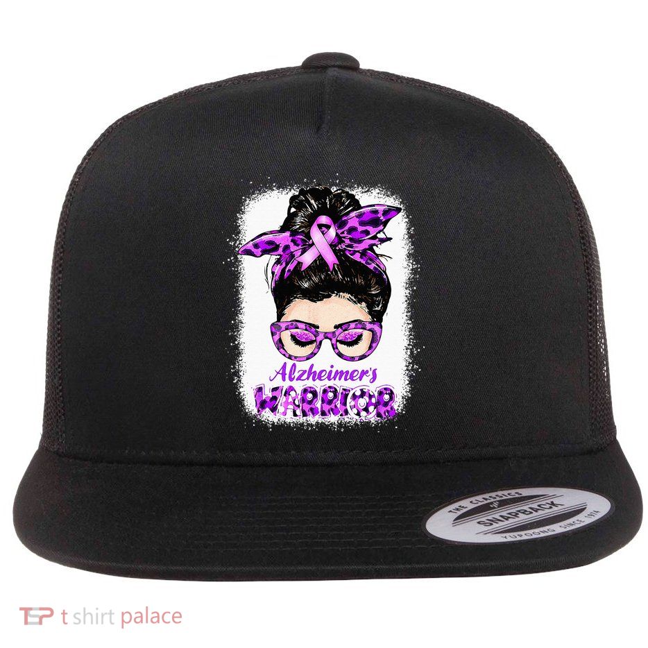 Alzheimers Awareness Purple Alzheimers Warrior Messy Bun Flatbill Hat