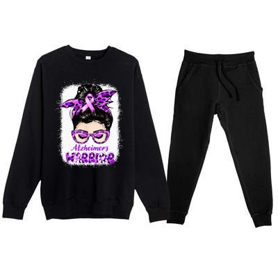 Alzheimers Awareness Purple Alzheimers Warrior Messy Bun Premium Crewneck Sweatsuit Set