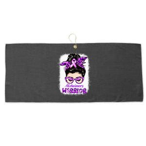 Alzheimers Awareness Purple Alzheimers Warrior Messy Bun Large Microfiber Waffle Golf Towel