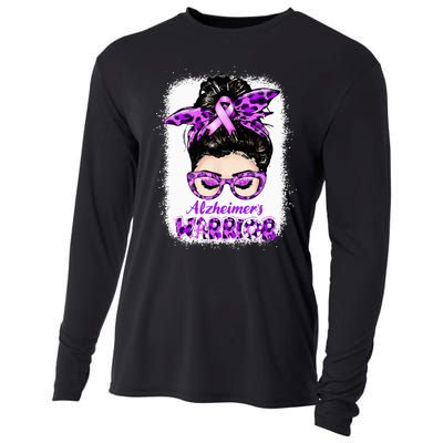 Alzheimers Awareness Purple Alzheimers Warrior Messy Bun Cooling Performance Long Sleeve Crew