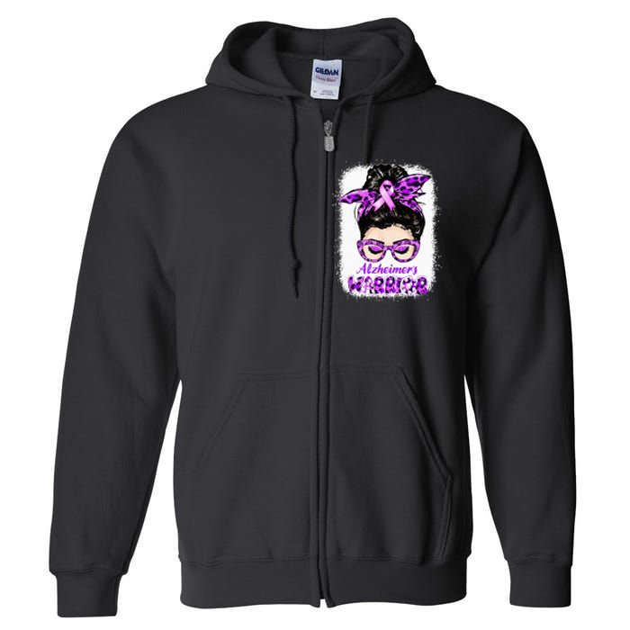 Alzheimers Awareness Purple Alzheimers Warrior Messy Bun Full Zip Hoodie