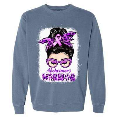 Alzheimers Awareness Purple Alzheimers Warrior Messy Bun Garment-Dyed Sweatshirt