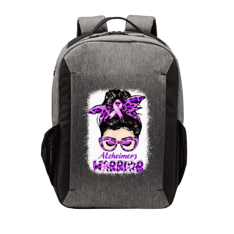 Alzheimers Awareness Purple Alzheimers Warrior Messy Bun Vector Backpack