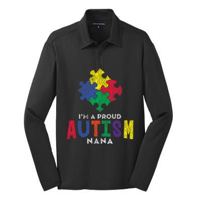 Autism Awareness Proud Nana Autistic Awareness Mom Gift Silk Touch Performance Long Sleeve Polo