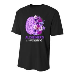 Alzheimers Awareness Purple Flower Brain Be Kind Youth Performance Sprint T-Shirt