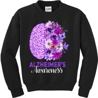 Alzheimers Awareness Purple Flower Brain Be Kind Kids Sweatshirt