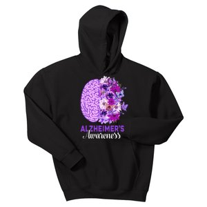 Alzheimers Awareness Purple Flower Brain Be Kind Kids Hoodie