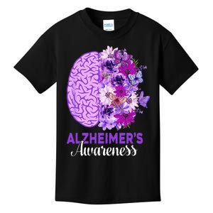 Alzheimers Awareness Purple Flower Brain Be Kind Kids T-Shirt