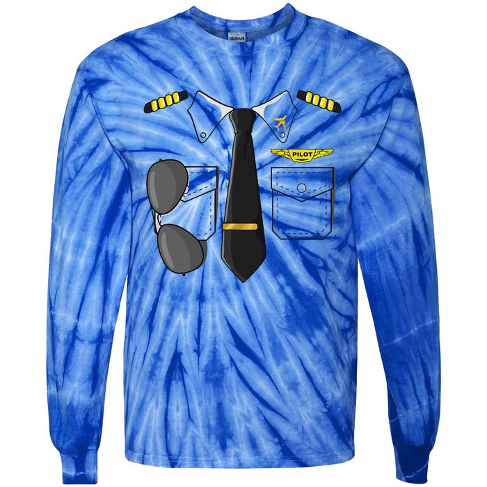 Airplane Airline Pilot Costume Dress Up HALLOWEEN Tie-Dye Long Sleeve Shirt