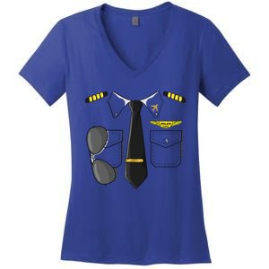 Airplane Airline Pilot Costume Dress Up HALLOWEEN Women's V-Neck T-Shirt