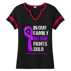 Alzheimers Awareness Purple Ribbon Alzheimers Warrior Ladies Halftime Notch Neck Tee