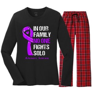 Alzheimers Awareness Purple Ribbon Alzheimers Warrior Women's Long Sleeve Flannel Pajama Set 