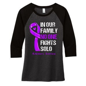 Alzheimers Awareness Purple Ribbon Alzheimers Warrior Women's Tri-Blend 3/4-Sleeve Raglan Shirt