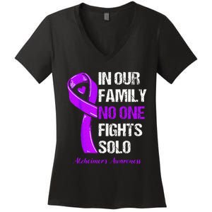 Alzheimers Awareness Purple Ribbon Alzheimers Warrior Women's V-Neck T-Shirt