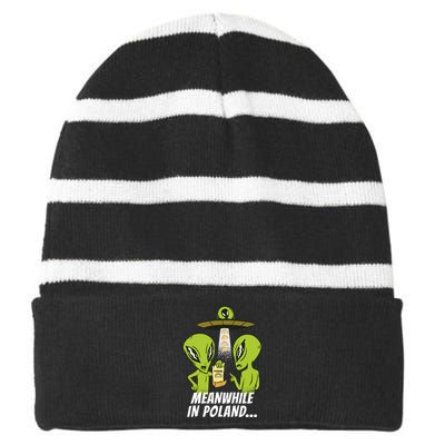 Alien Abduction Pierogi Polish Food Poland Polonia Funny Striped Beanie with Solid Band