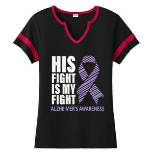 Alzheimers Awareness Purple Ribbon Dementia Mom Dad Grandpa Ladies Halftime Notch Neck Tee