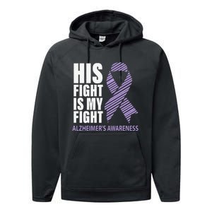 Alzheimers Awareness Purple Ribbon Dementia Mom Dad Grandpa Performance Fleece Hoodie