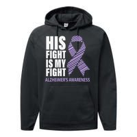 Alzheimers Awareness Purple Ribbon Dementia Mom Dad Grandpa Performance Fleece Hoodie