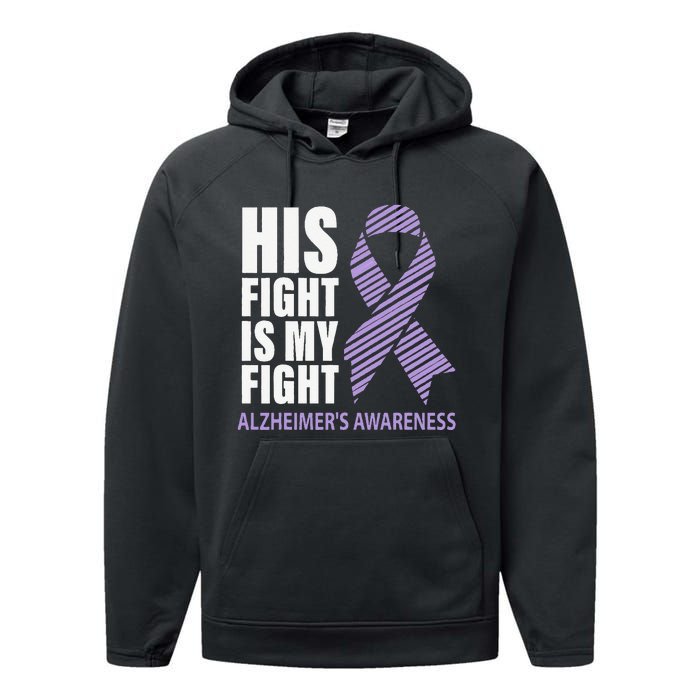 Alzheimers Awareness Purple Ribbon Dementia Mom Dad Grandpa Performance Fleece Hoodie